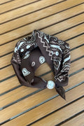 Pearl fasten neck tie cocoa paisley
