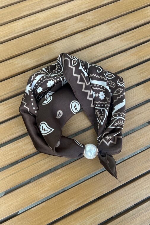 Pearl fasten neck tie cocoa paisley