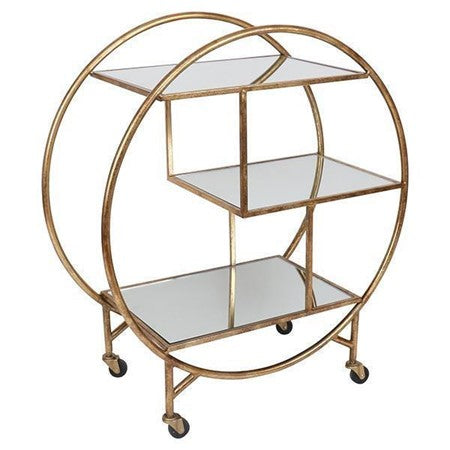 Antique Gold Bar trolley mirror shelves