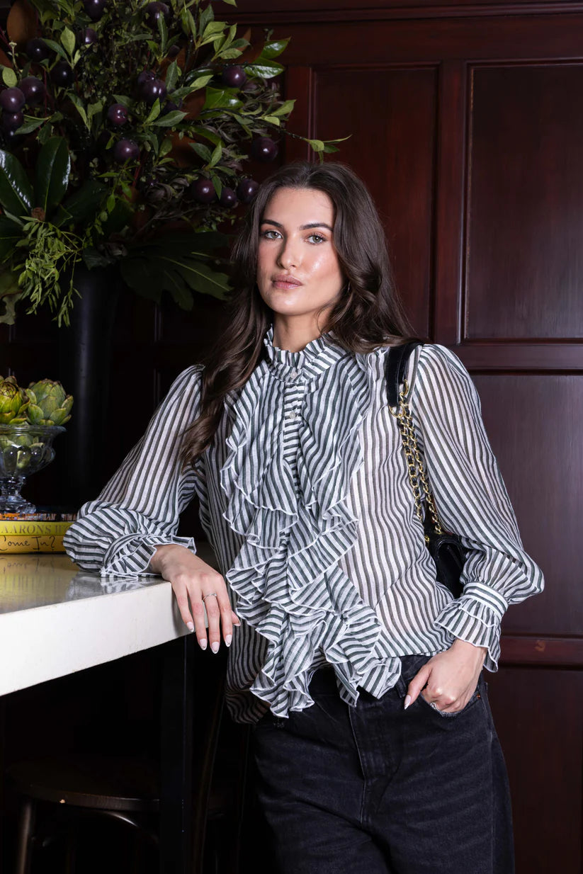 Drama - Willow Blouse  Green stripe 12