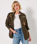 Enchanting embroidered casual jacket khaki
