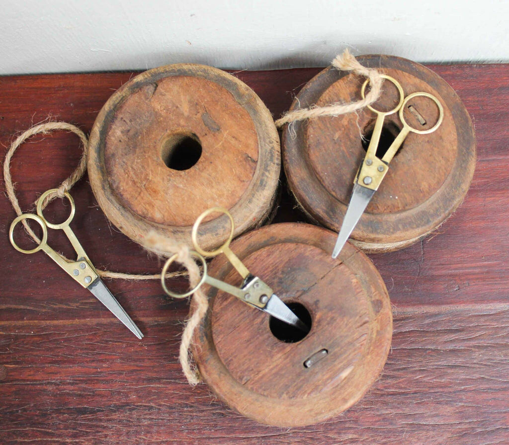 Large vintage indian bobbin with scissors`