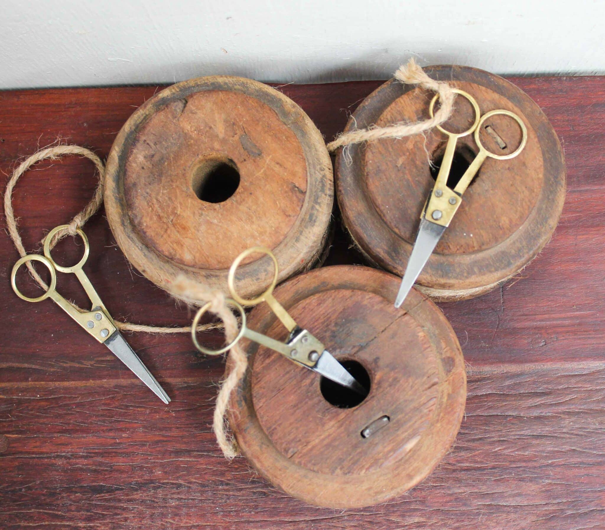Large vintage indian bobbin with scissors`