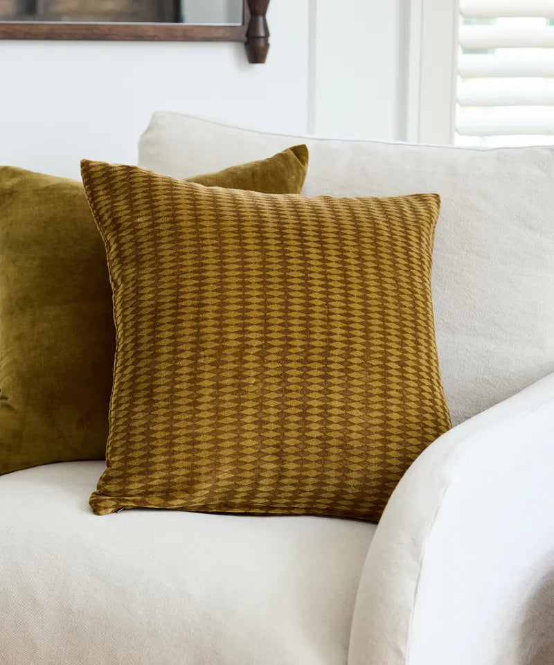Tobacco diamonds handblock cushion cover only
