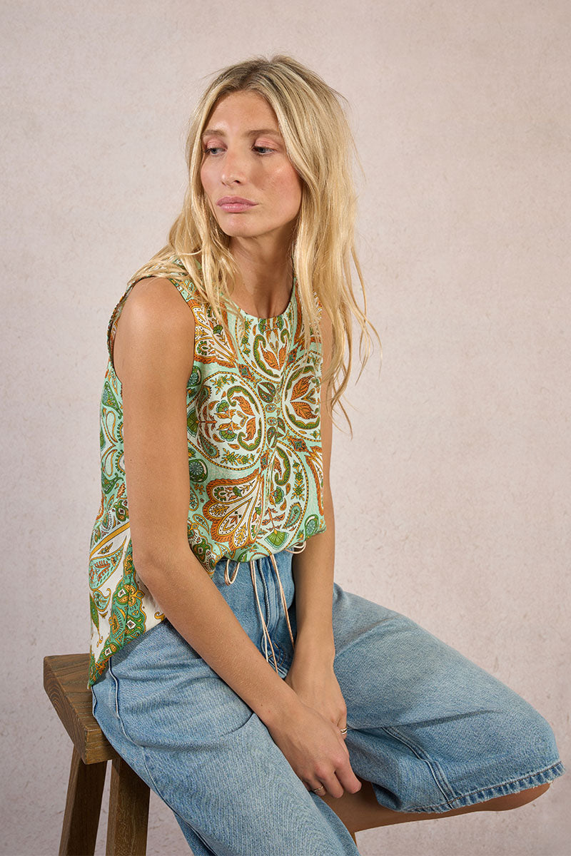 Molly Bracken Woven Top - Green Ines - Medium