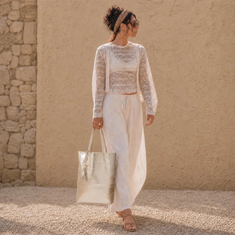 Leather Shopper - Champagne