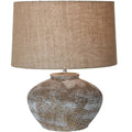 Grey stone ceramic table lamp w/hessian shade