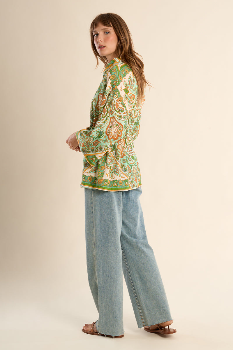 Molly Bracken Woven Kimono - Green Ines - Medium