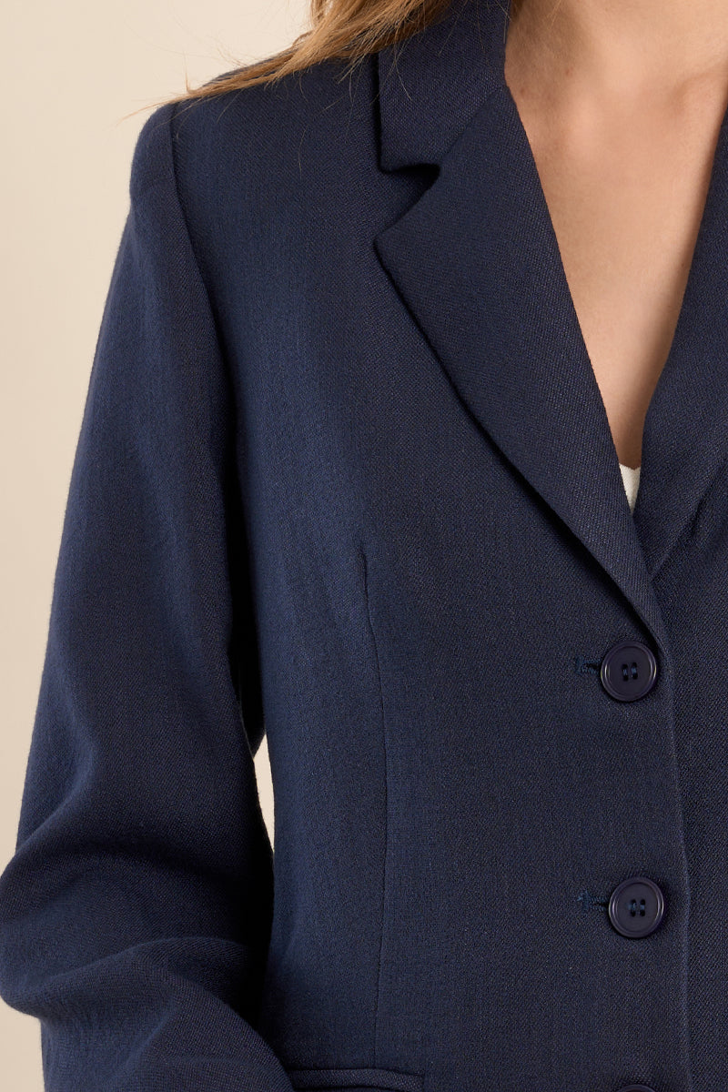 Molly Bracken Woven Blazer - Navy Blue
