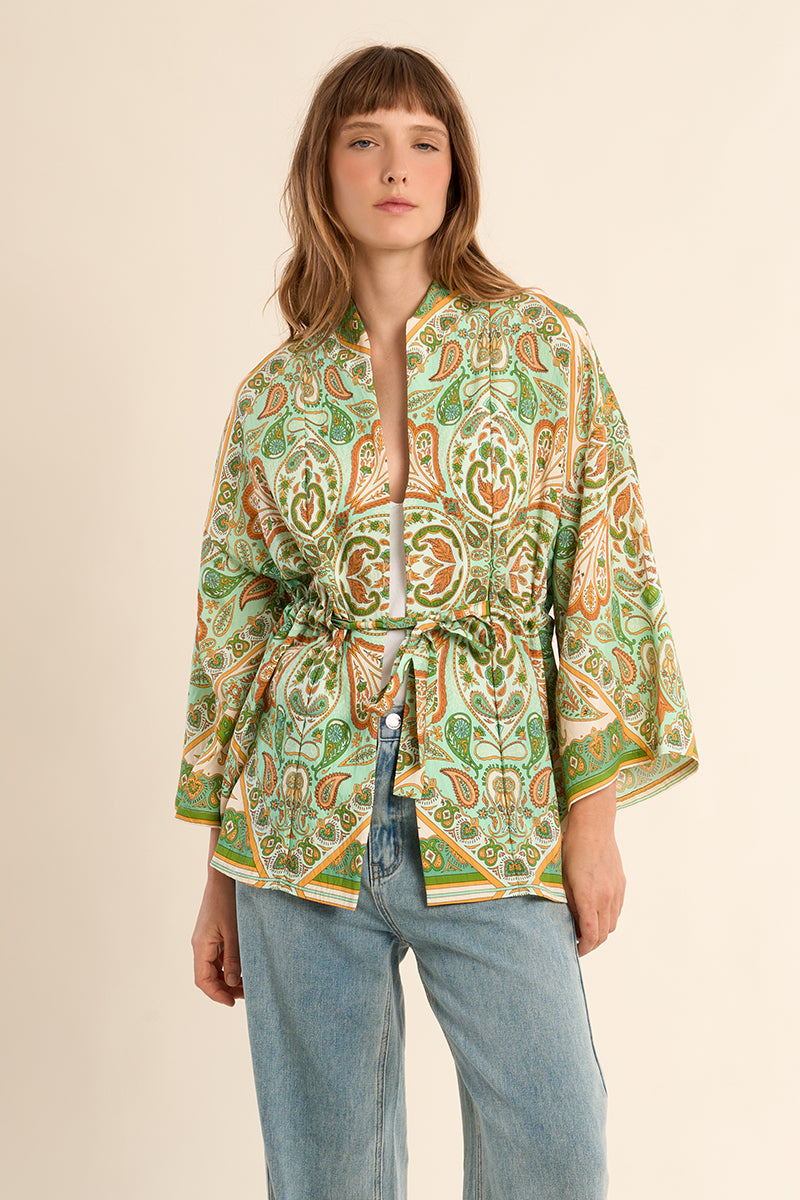Molly Bracken Woven Kimono - Green Ines - Medium