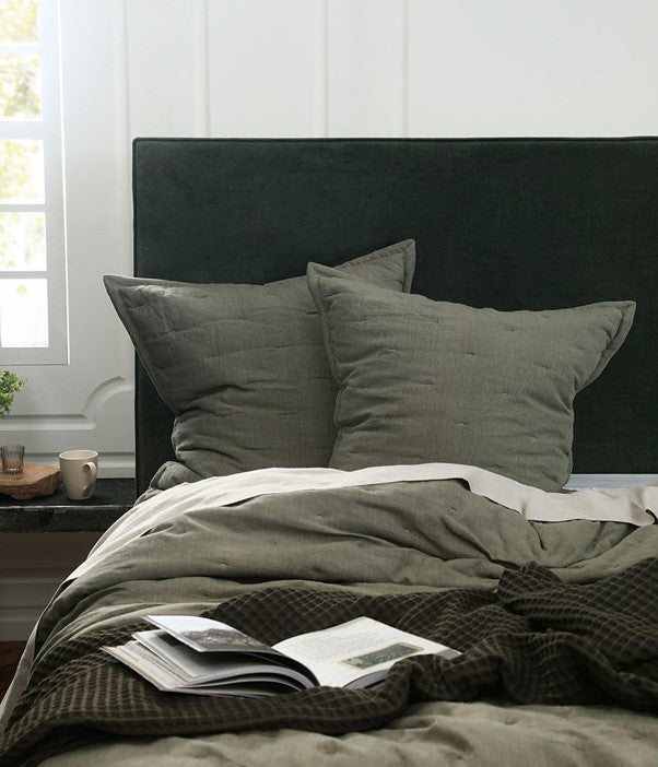Laundered Linen Quilted Euro Set - Olive