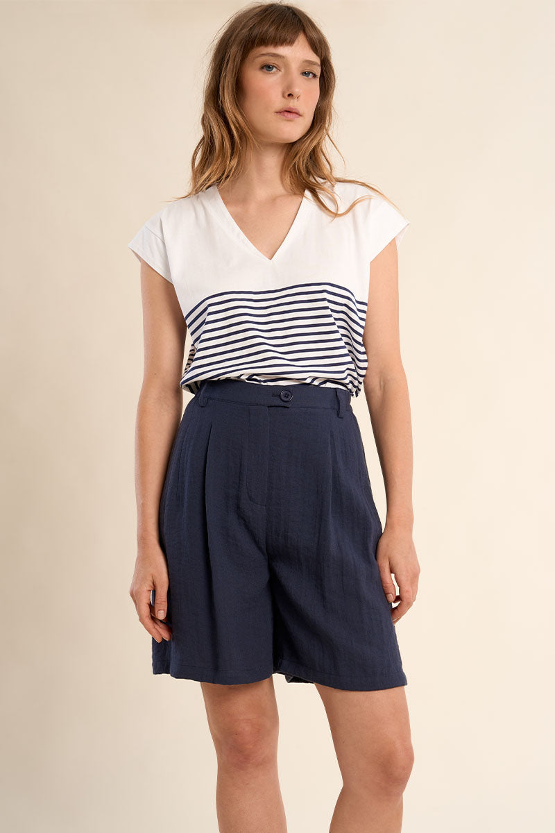 Molly Bracken Woven Shorts - Navy Blue - Small