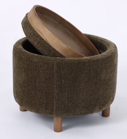 Luna ottoman olive w reversible ash wooden lid tray