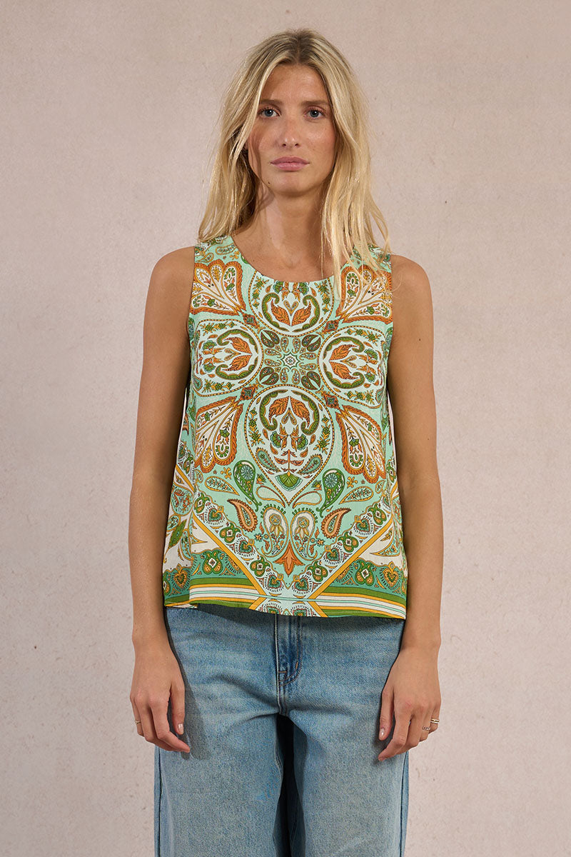 Molly Bracken Woven Top - Green Ines - Medium