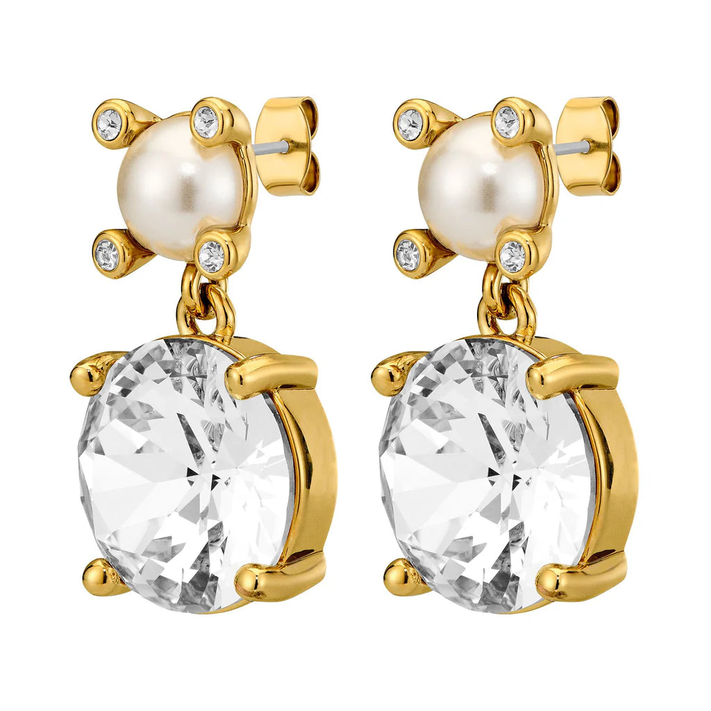Dyrberg/Kern Nicola Gold Earrings - Crystal /White Pearl