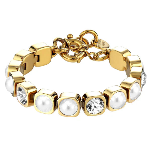 Conian Tennis Bracelet - Gold - Crystal / White Pearl