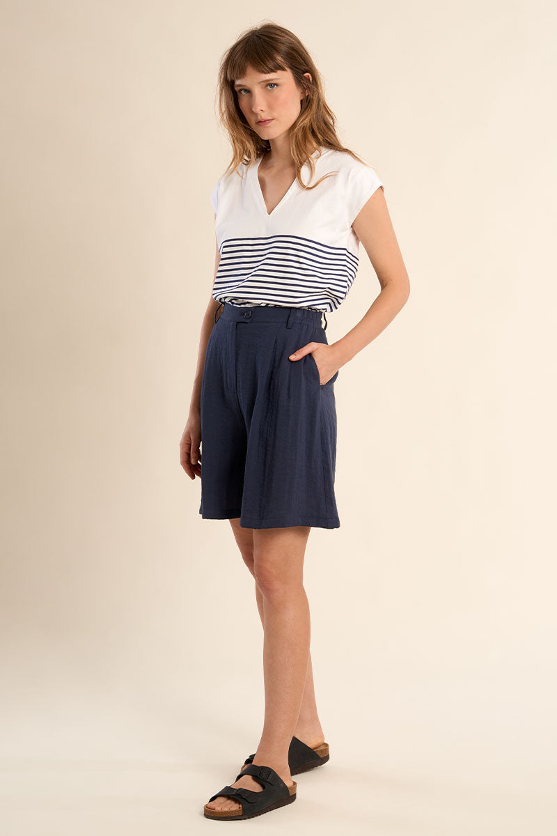 Molly Bracken Woven Shorts - Navy Blue - Small
