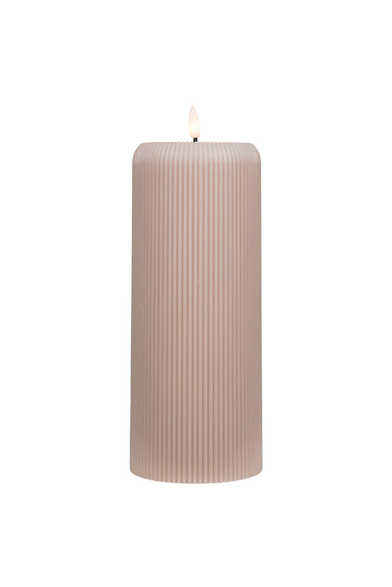 LED Ribbed Taupe Candle - Large