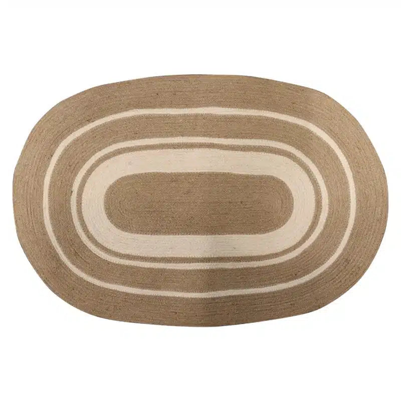 Jute Oval Door Mat - Jute/ White