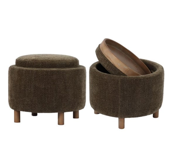 Luna ottoman olive w reversible ash wooden lid tray