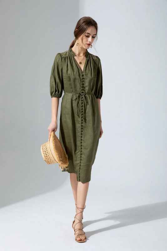 GDS Clothing Edda Linen Lace Dress - Khaki