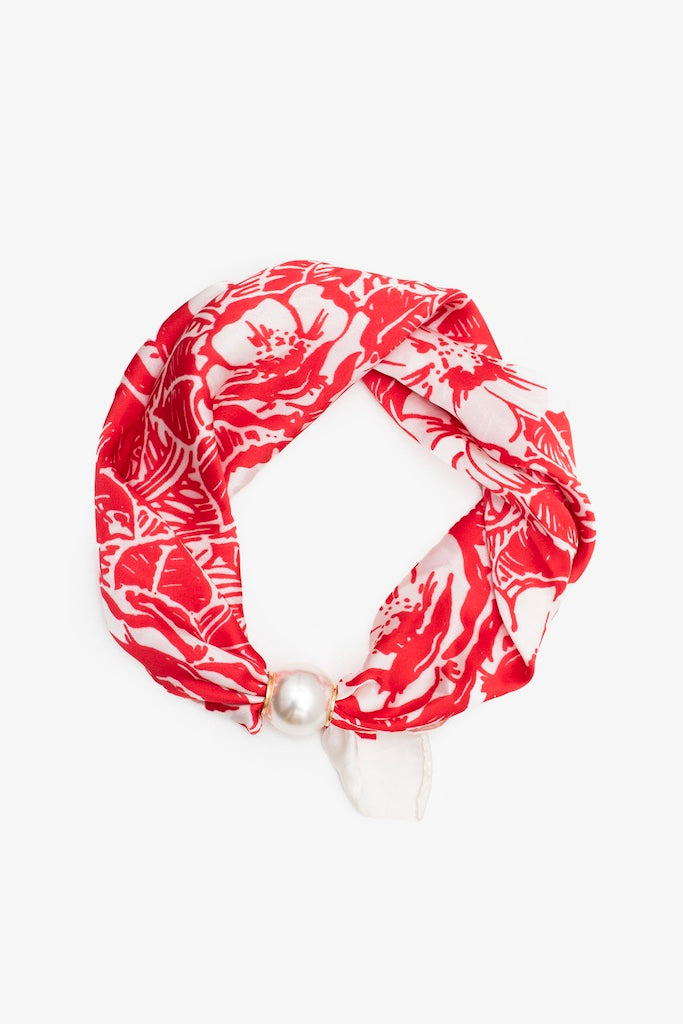 Pearl  fasten neck tie Rouge