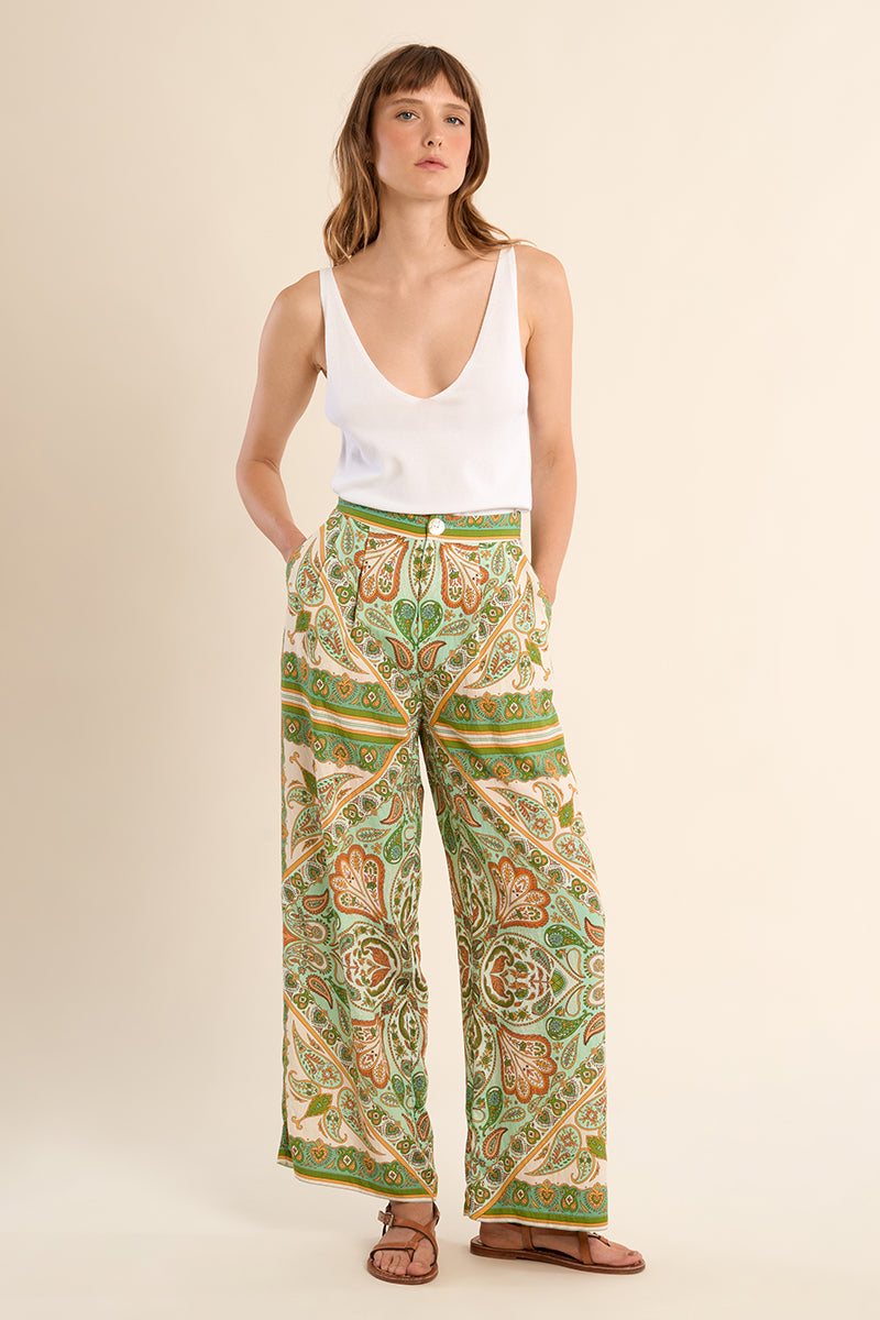 Molly Bracken Woven Pants - Green Ines - Medium