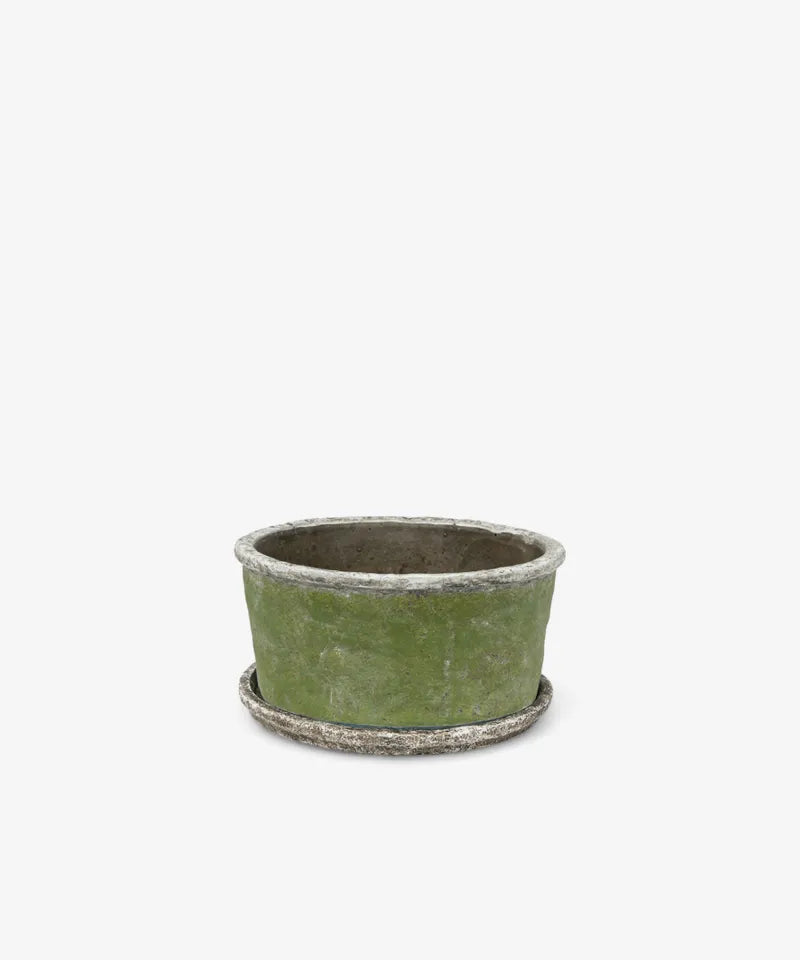 Evergreen Wide Pot and Saucer - Small