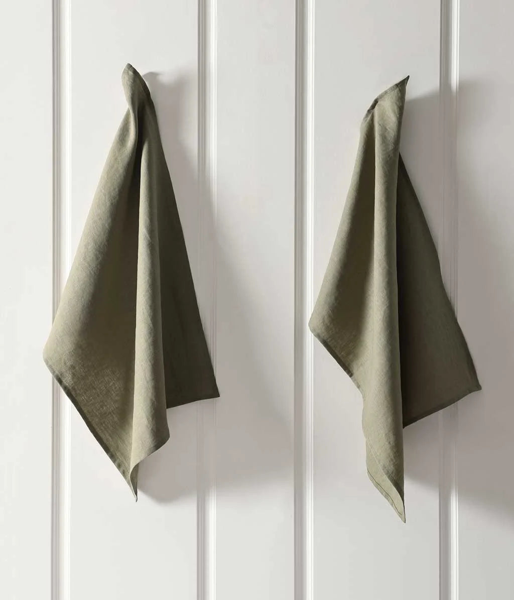 Linen tea towel set 2 olive