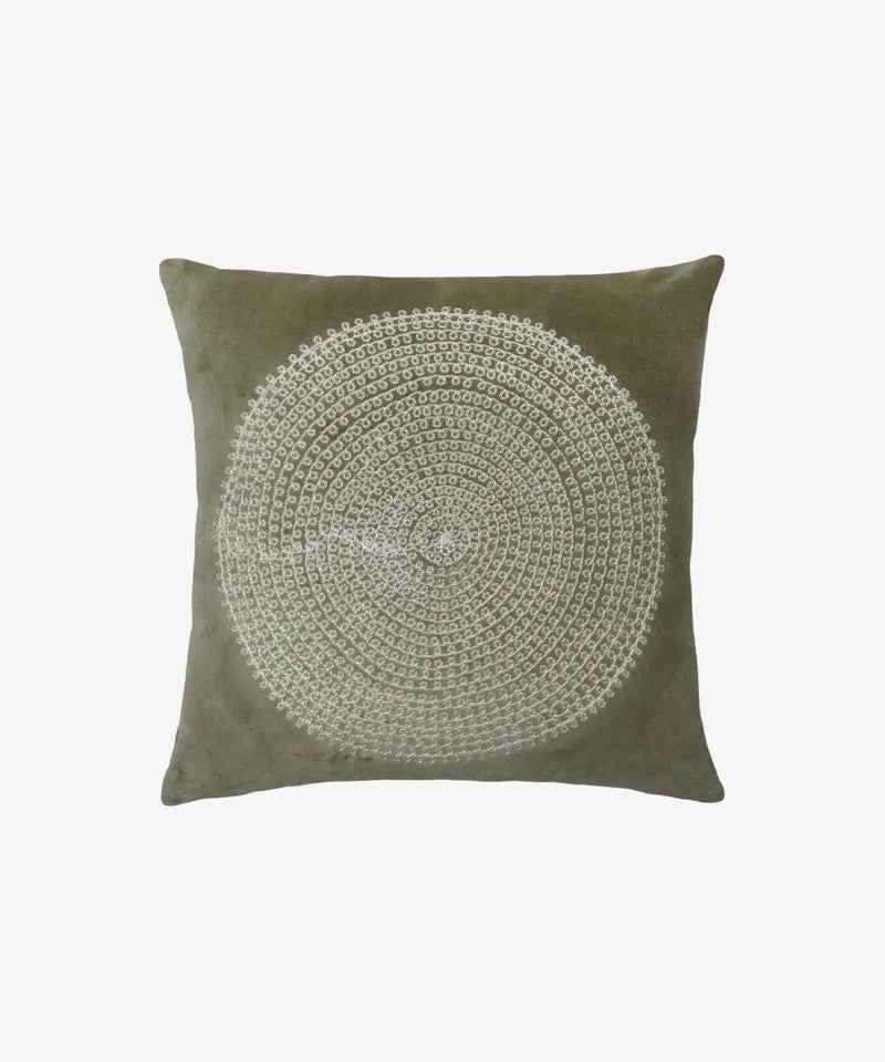 Embroidered circle velvet cushion cover only