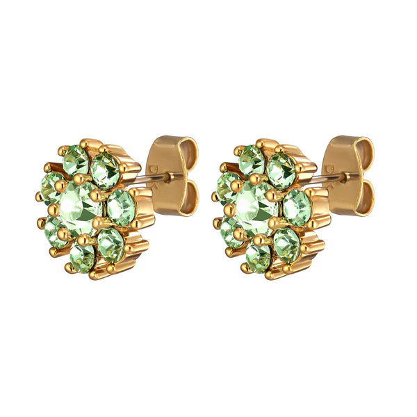 Carnea Studs - Gold - Light Green/ Crystal