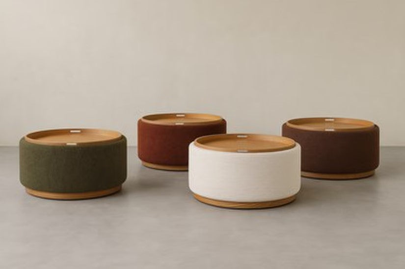 Tray XL Ottoman with wood base - Tobacco