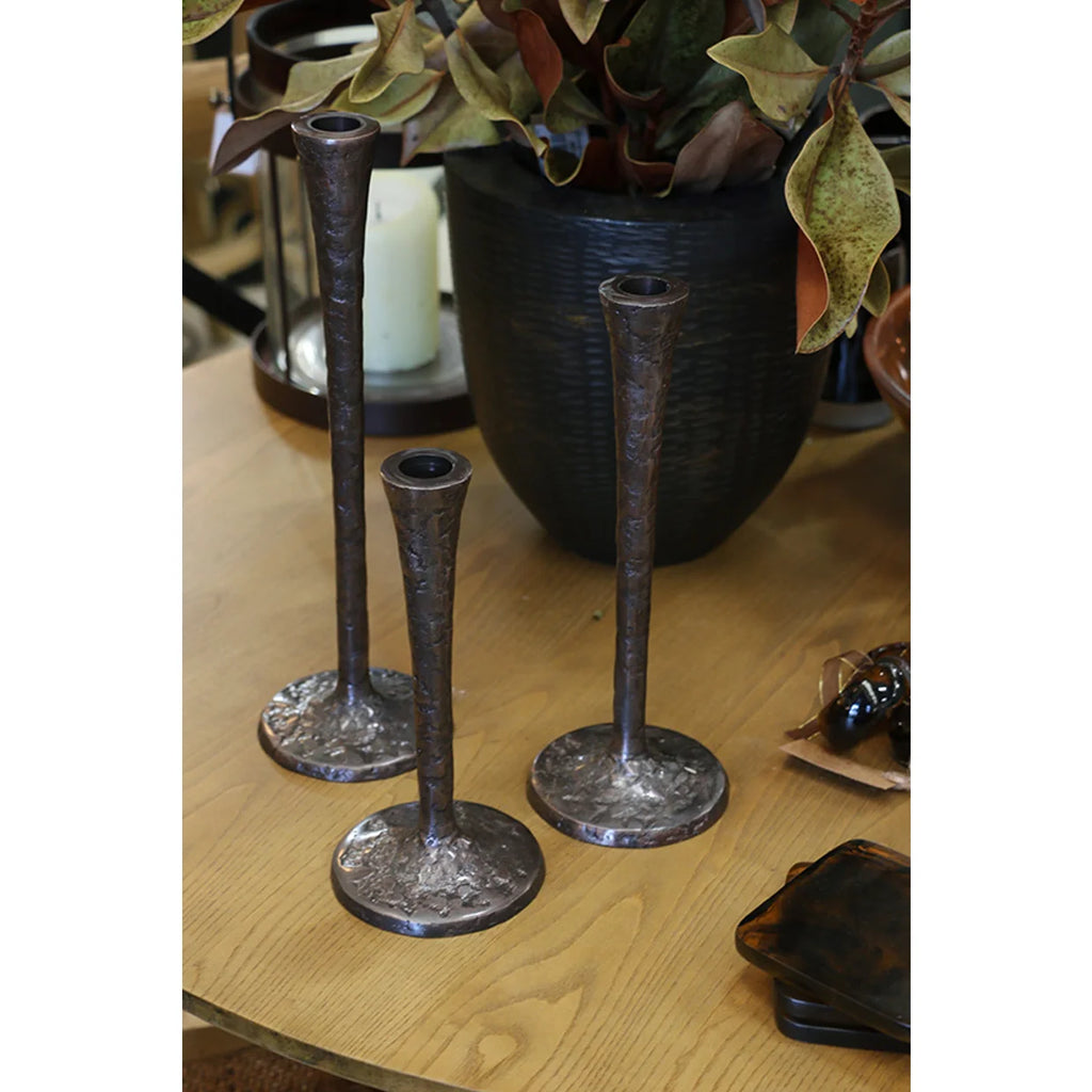 Forged Gothic Style Bronze Candlestick Large