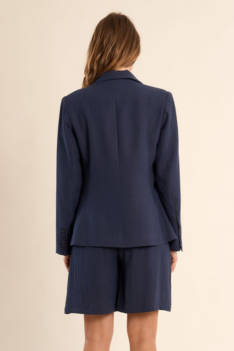Molly Bracken Woven Blazer - Navy Blue
