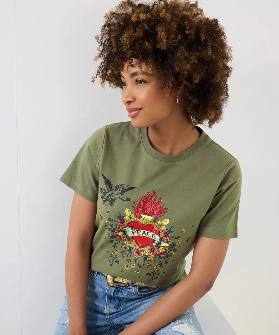 Peace & Love graphic tee, Khaki - 14