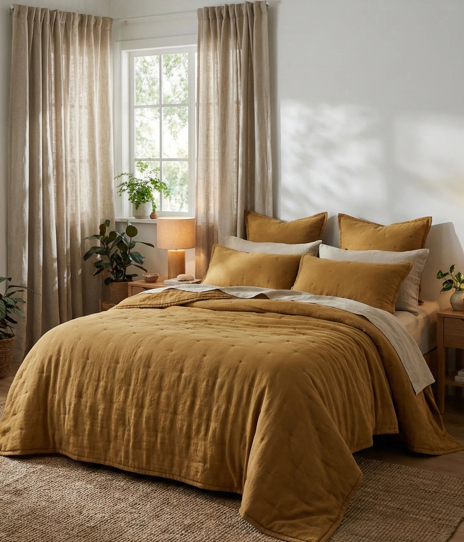 Laundered Linen Bedspread Set - King - Cumin