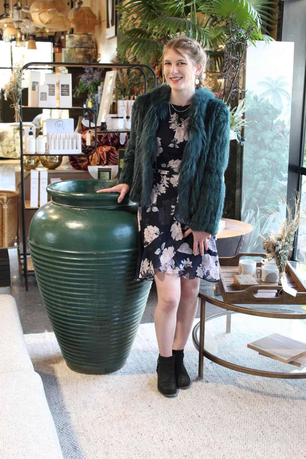 Large Outdoor Glazed Pot - Green Ribbed