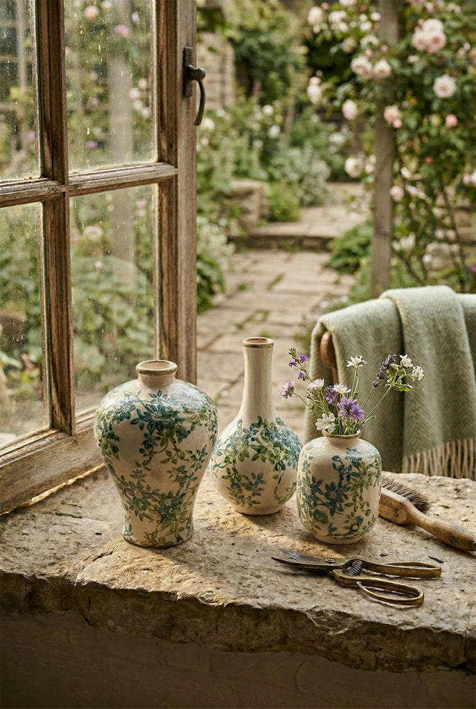 Green Floral Vase Set