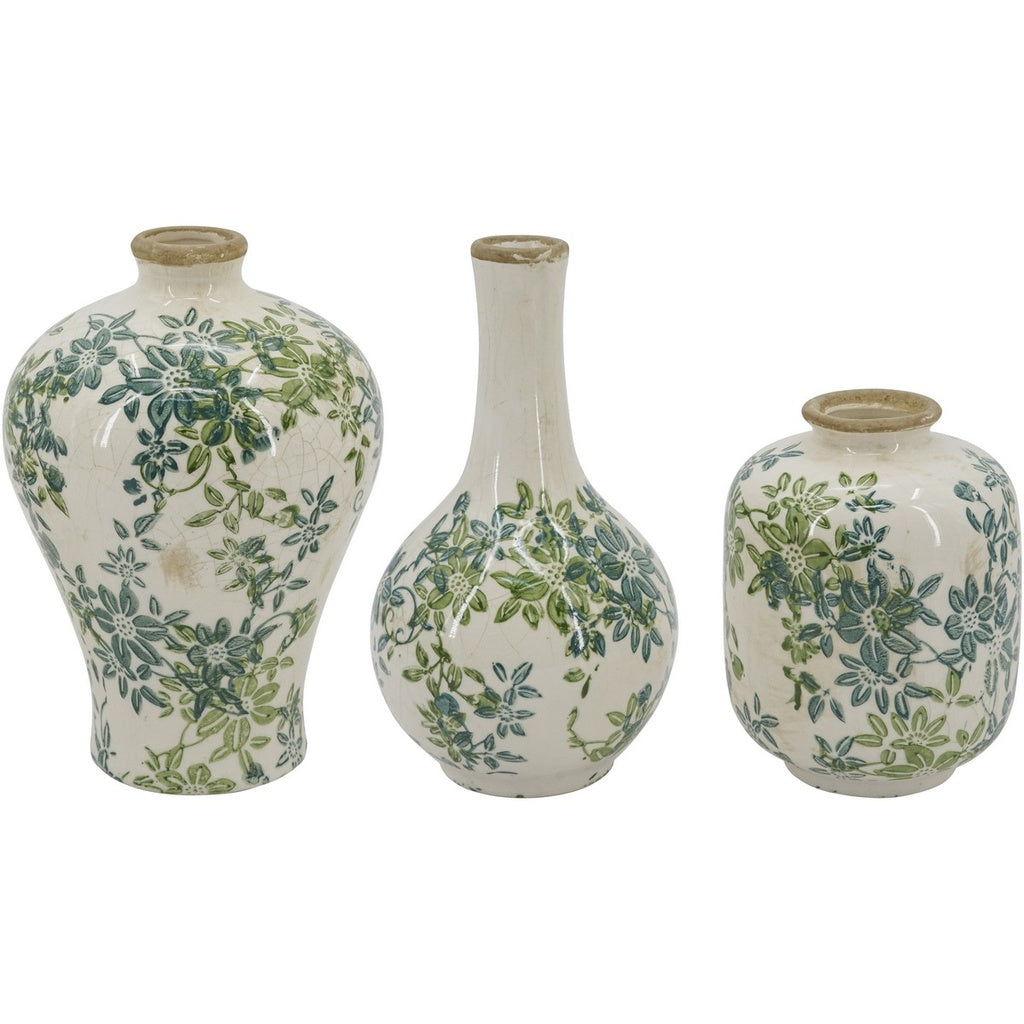 Green Floral Vase Set
