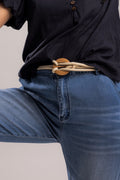 Beige Rope Belt / Wooden Buckle - O/S