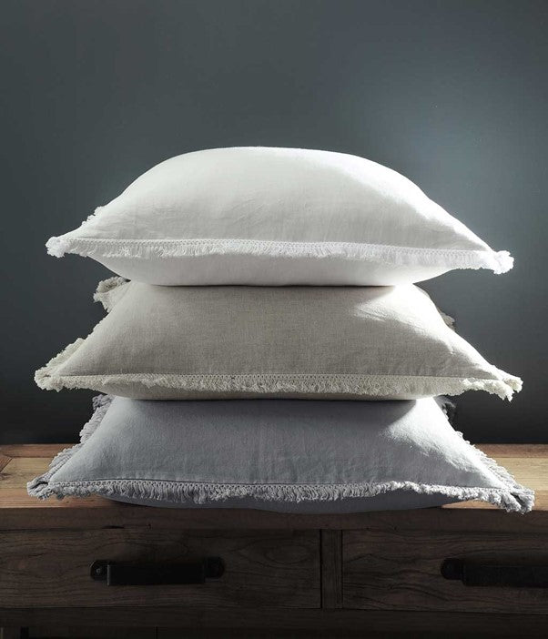 Laundered Linen tassel Euro set white