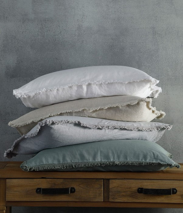 Laundered linen tassel pillow cover set seagrass