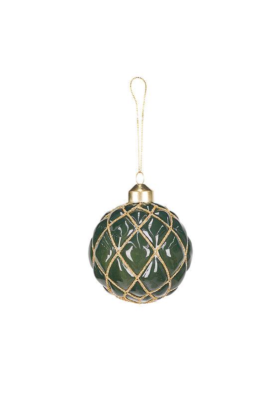 Quilted Glass Bauble Dark Green