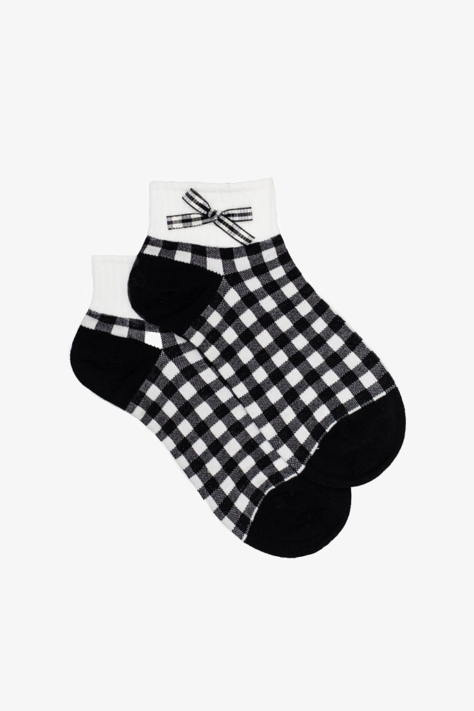 No show sox gingham bow black