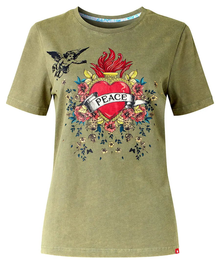 Peace & Love graphic tee, Khaki - 14