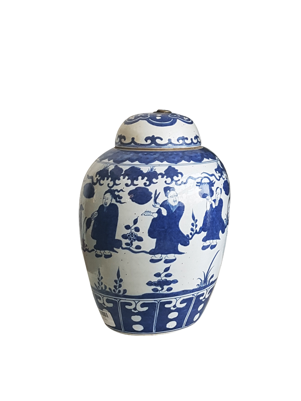 Jar - Round Lid w Metal Ring - Blue & White Figurine Dancing