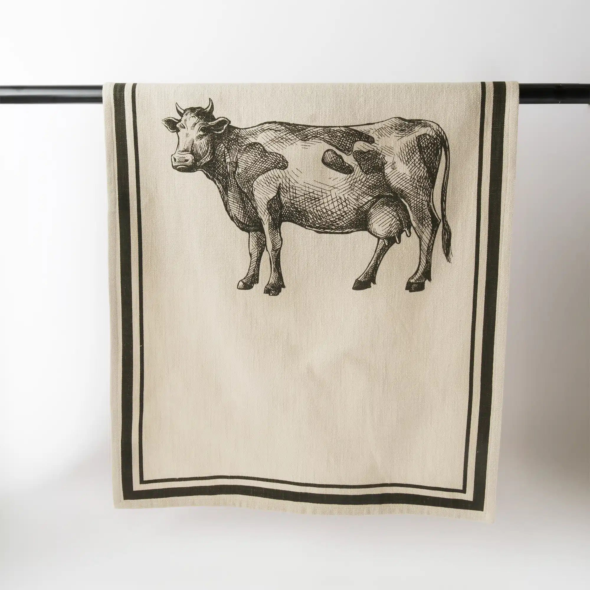 French grain sack tea towel cow