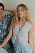 Molly Bracken Sleeveless Jacket - Light Blue