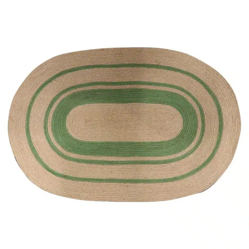 Jute Oval Door Mat - Jute/ Green
