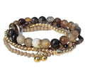 Beaded bracelet set espresso cherry  gold